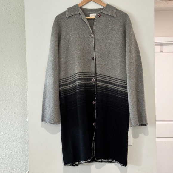 Cleo | Women’s 100% Wool Long Cardigan Coat Long Sleeve Gray and Black - Picture 1 of 7